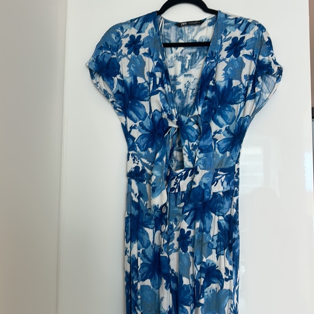 Zara Blue and White Floral Jumpsuit